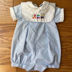 Vintage Nursery Rhyme Soft Blue Bubble Train Outfit-6 Months